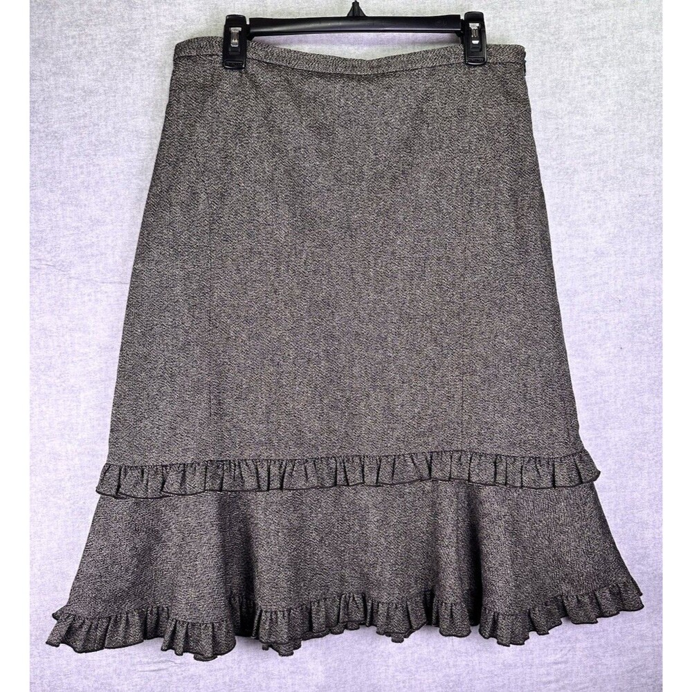 Ann Taylor Loft Size 12 Herringbone Tweed Wool Cotton Ruffle Lined Skirt Women